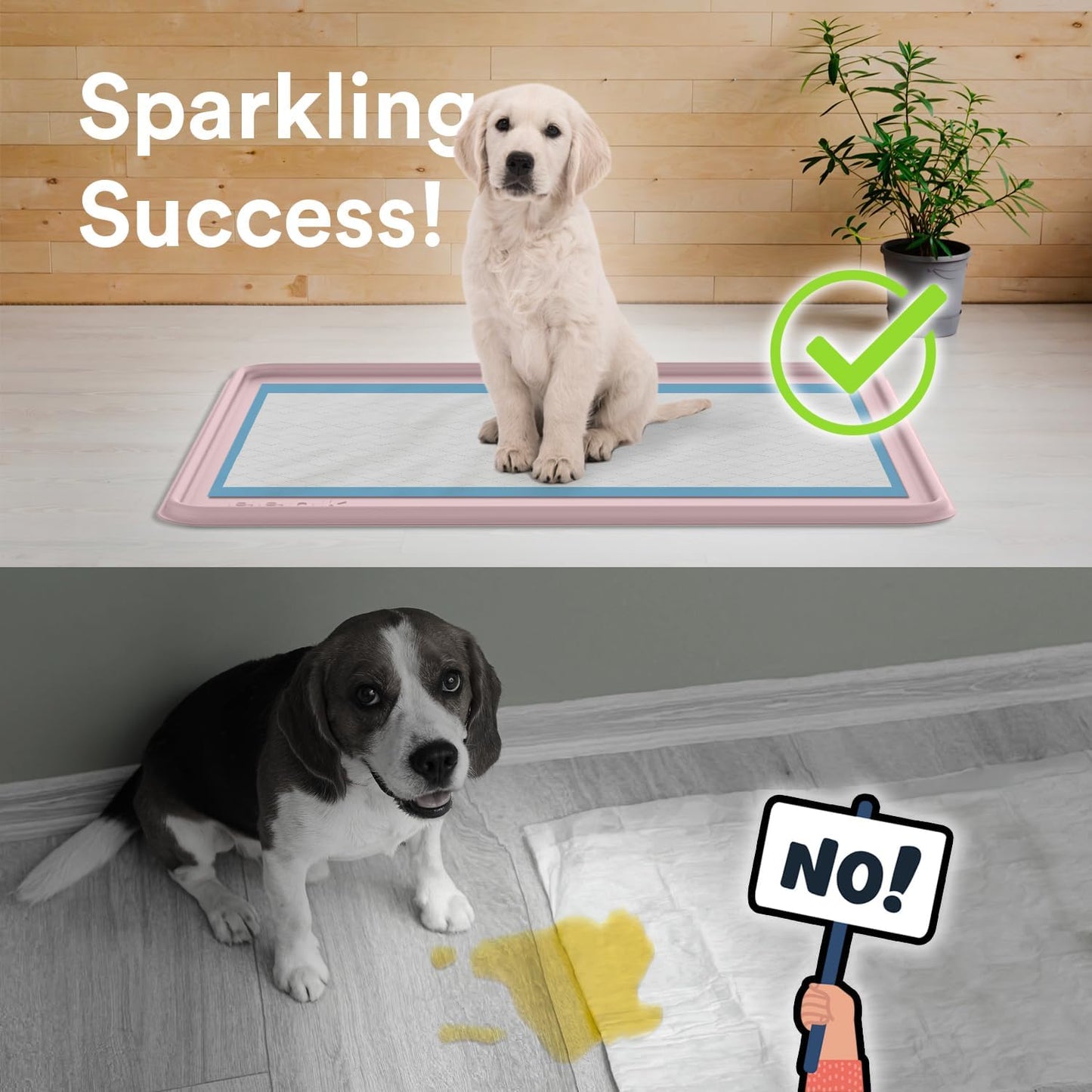 Pee Pad Tray Holder for Dogs - Fits Up to 25 x 25 in. Square Potty Training Pads No Spill Raised Lip High Edge Silicone Mat, Extra Thick and Non-Slip for Indoor Floor Protection (Large, Pink) | eenk