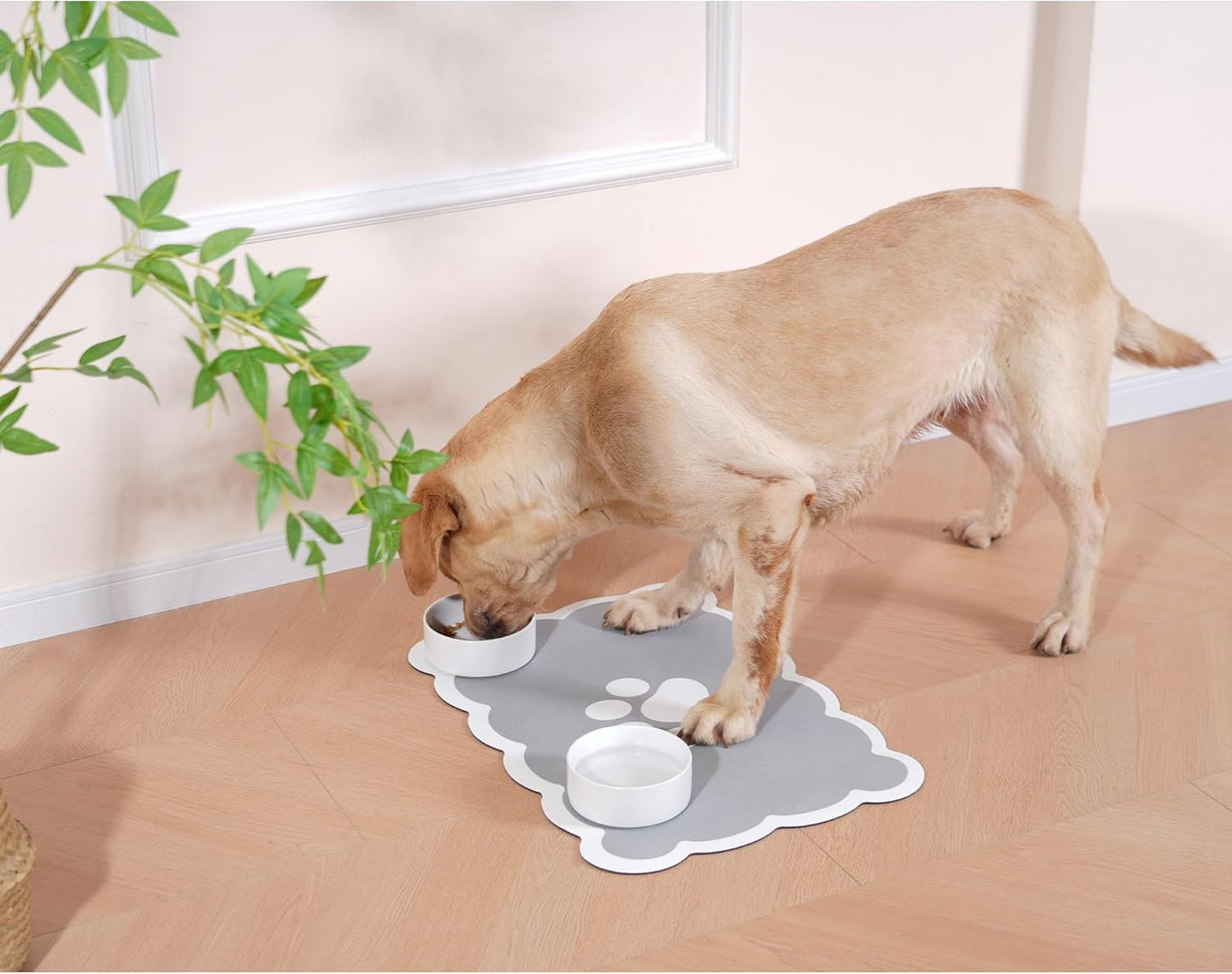 Ralxion Scalloped Dog Feeding Mat, Absorbent Mats for Dog Food and Water Bowl, Dispenser, Cute Elegant Aesthetic Preppy Grey Scallop Pet Placemat for Dogs, Cats, Puppy Accessories, 14" X 19”