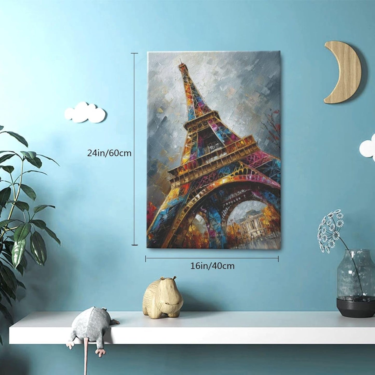Paris Eiffel Tower Wall Art Paris Architecture Canvas Wall Decor Europe City Eiffel Tower Pictures Painting Print Artwork Framed Decorations Gifts for Living Room Bedroom Office 16"x24"