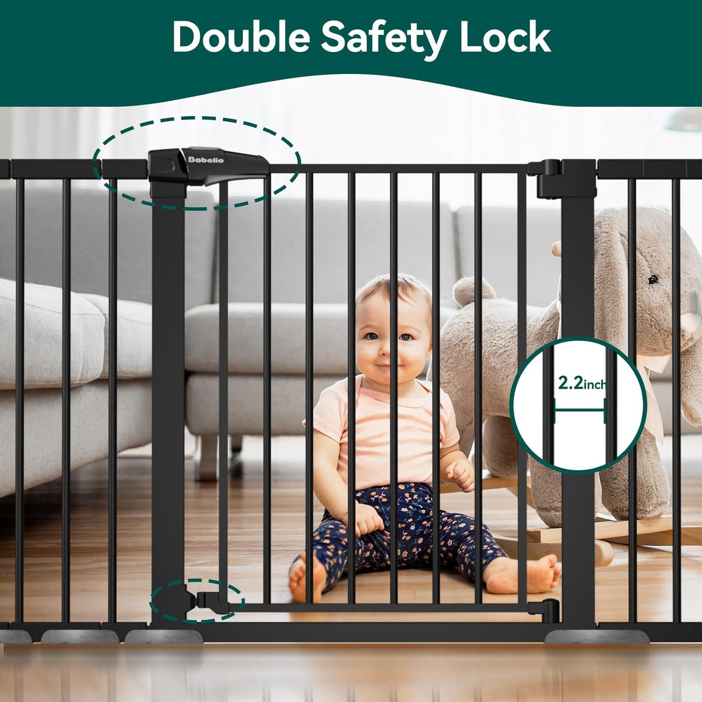 BABELIO 36" Tall Baby Gate, 29-55" Auto Close Pressure Mounted Dog Gate for Doorways & Hallway, Pressguard Basics Easy Walk Thru Pet Gate, Extra Wide Metal Child Gate, Black