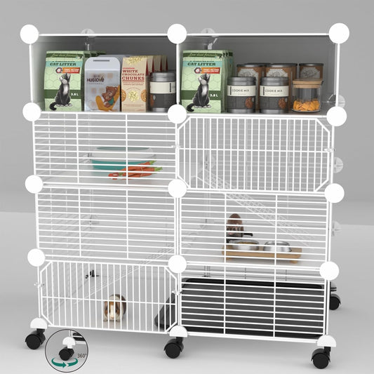 C&C Guinea Pig Cages Indoor on Wheels, 3 Tier Ferret Cage Small Animal Hideout House with Drawer & Removable Tray, Pet Playpen Fence for 1-3 Hamster Rat Chinchilla Hedgehog