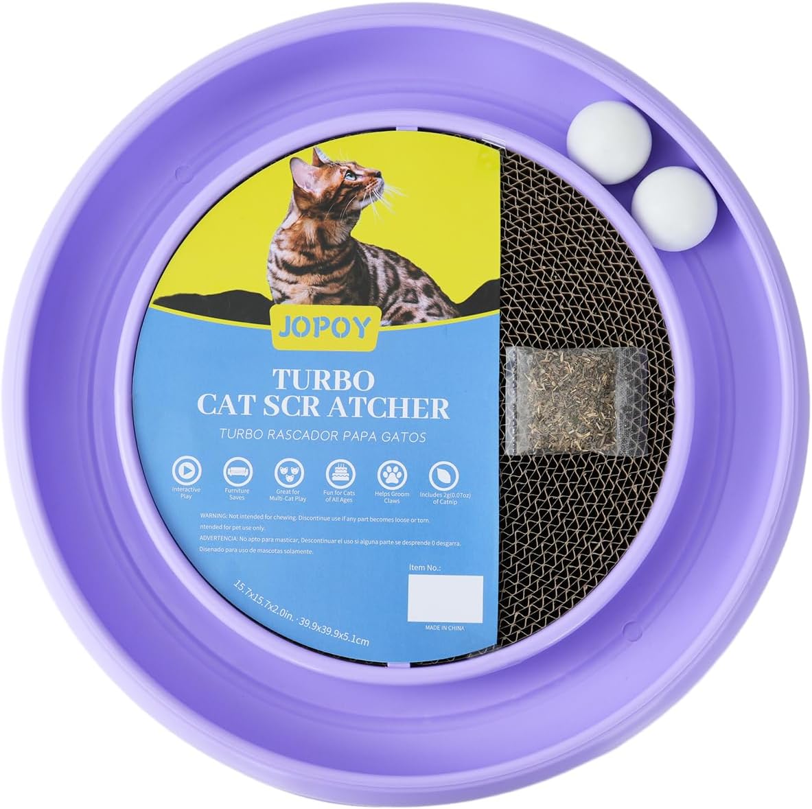 Interactive Cat Scratcher with Two Rotating Balls,Durable Scratch Pad for Indoor Play,Cardboard Cat Scratcher Pad with Cat Toy Ball Track and Catnip,2-in-1 Cat Toy (Purple)