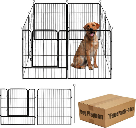 Dog Playpen,24 32 40 48 in(H) Pet Fence Outdoor for Rv Camping,Garden Fence Medium Animal Barrie for Yard,11Ft(L)-56Ft(L) Black Metal Temporary Fencing