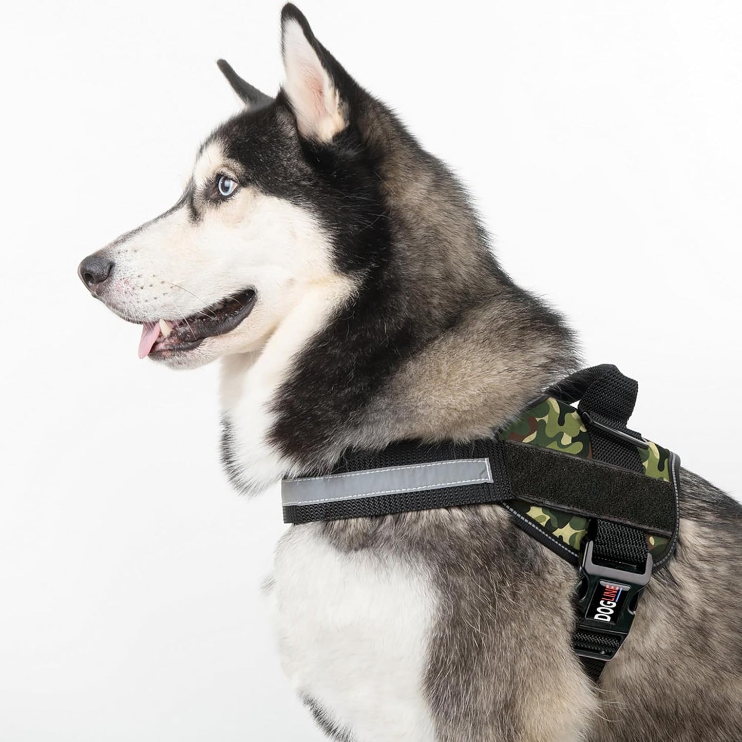 Dogline Dog Harness, Reflective No-Pull Adjustable Vest with Handle for Walking, Training, Breathable, No - Choke Harness for Small, Medium or Large Dogs Room for Patches Girth 33"-46" in Green Camo