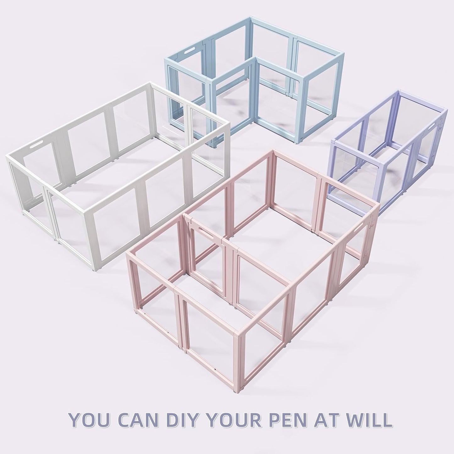 DIY Clear Acrylic Dog Playpen House,Quick Easy Assembly and Disassembly,Strong Floor Suction,Indoor and Outdoor Use,Easy Cleansing Puppy Fence (Sky Blue, 30.3" H, 8PCS)