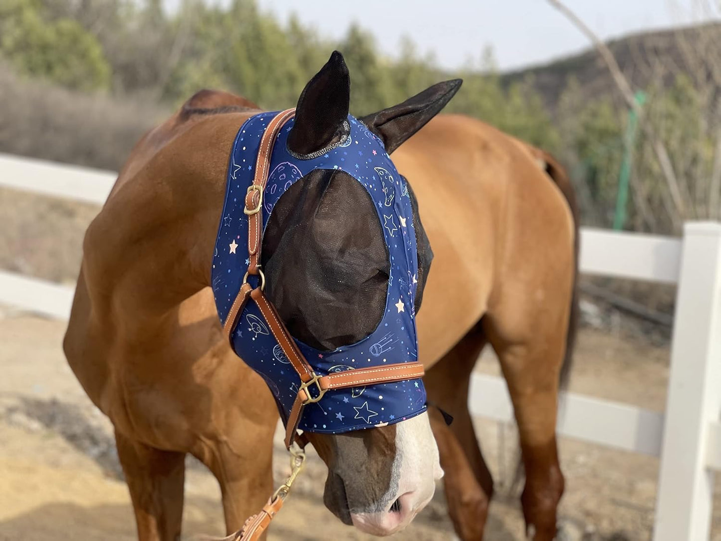 Horse Fly Mask Super Comfort Horse Fly Mask Elasticity Fly Mask with Ears We Only Make Products That Horses Like… (Midnight Blue, L)
