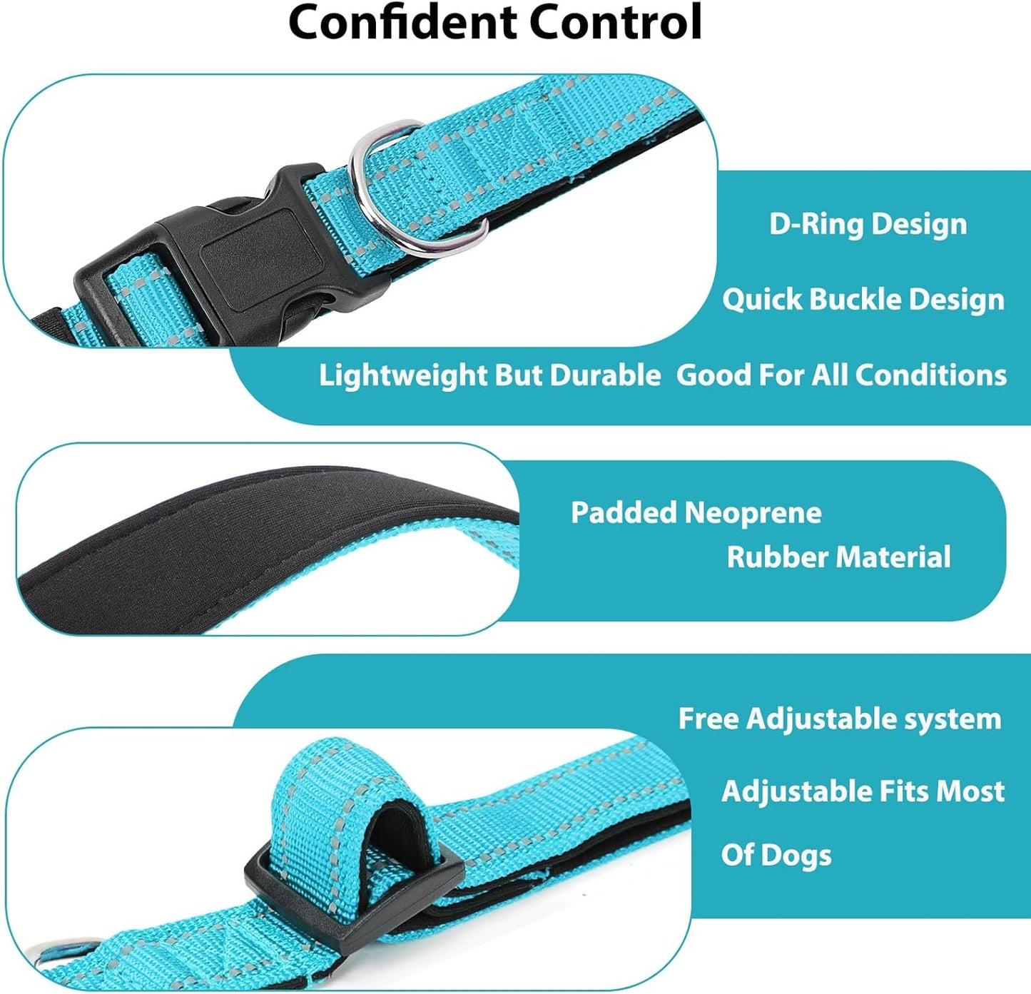 Reflective Dog Collar Padded with Soft Neoprene Breathable Quick Release Basic Dog Collars for Medium Dogs Sky Blue Boy