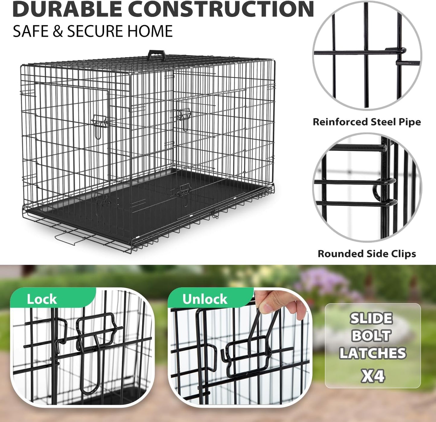 BestPet | Dog Crate | 24" | Black | Foldable Metal Kennel with Double Doors, Secure Slide-Bolt Latches, Leakproof Tray | Portable Dog Cage for Small Breeds | for Travel, Indoor & Outdoor Use