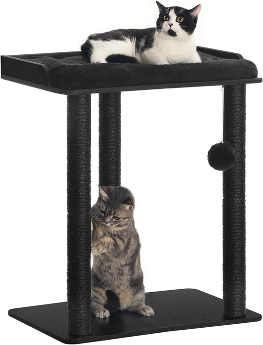 FourFurPets 26.7in Cat Tree Tower Condo, Cat Scratch Posts for Indoor Cats, Big Plate, Three 23.6in Full Sisal Scratching Posts, Black