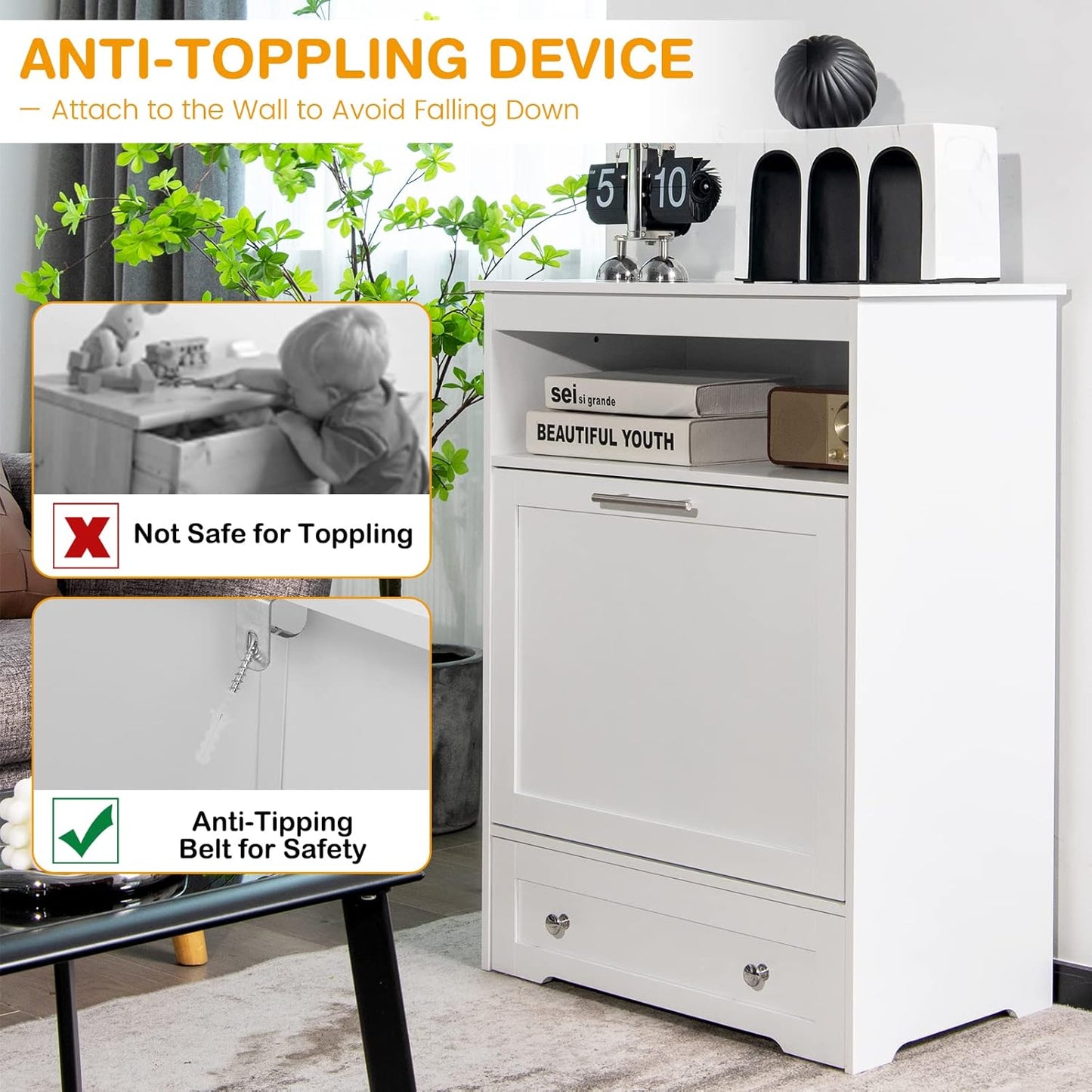 Tangkula Pet Feeder Station, Dog Food Storage Container with Double Pull Out Dog Bowls, Pet Food Toy Organizer Cabinet, Pet Feeding Station Furniture for Dogs Cats Feeding & Watering Supplies (White)