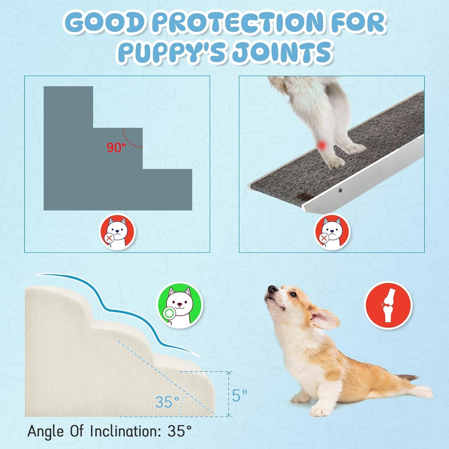 Dog Steps for Small Dogs, 3-Step Pet Ramp Stairs for High Beds and Sofa, Non-Slip Pet Stairs for Small Dogs and Cats, Removable and Easy to Clean Cover, Beige