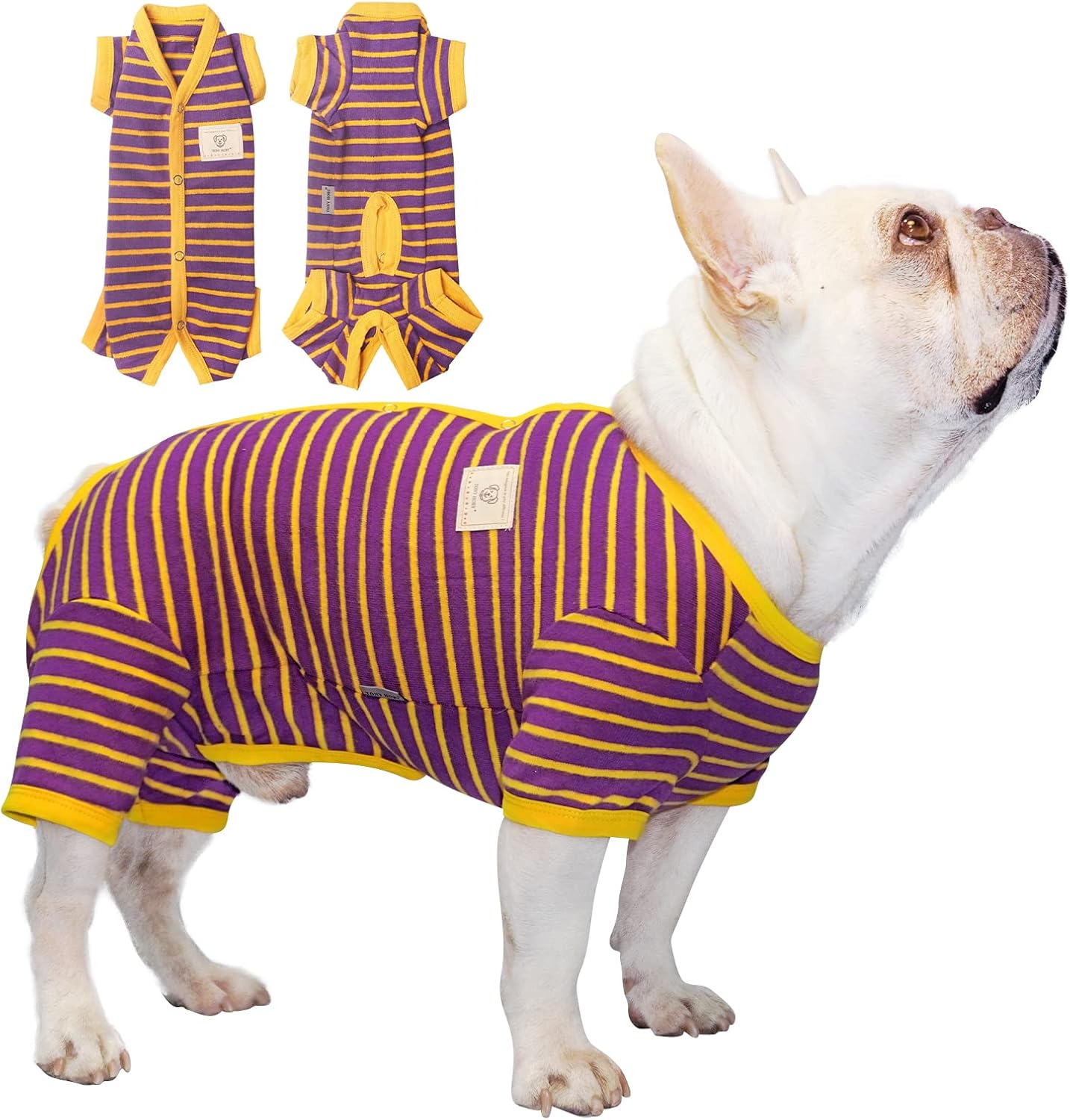 TONY HOBY Dog Pajamas, Male Dogs Warm Pajama with Thermal, Dog Jumpsuit Pajamas for Small Medium Dogs (Purple&Yellow, Boy, XXL)