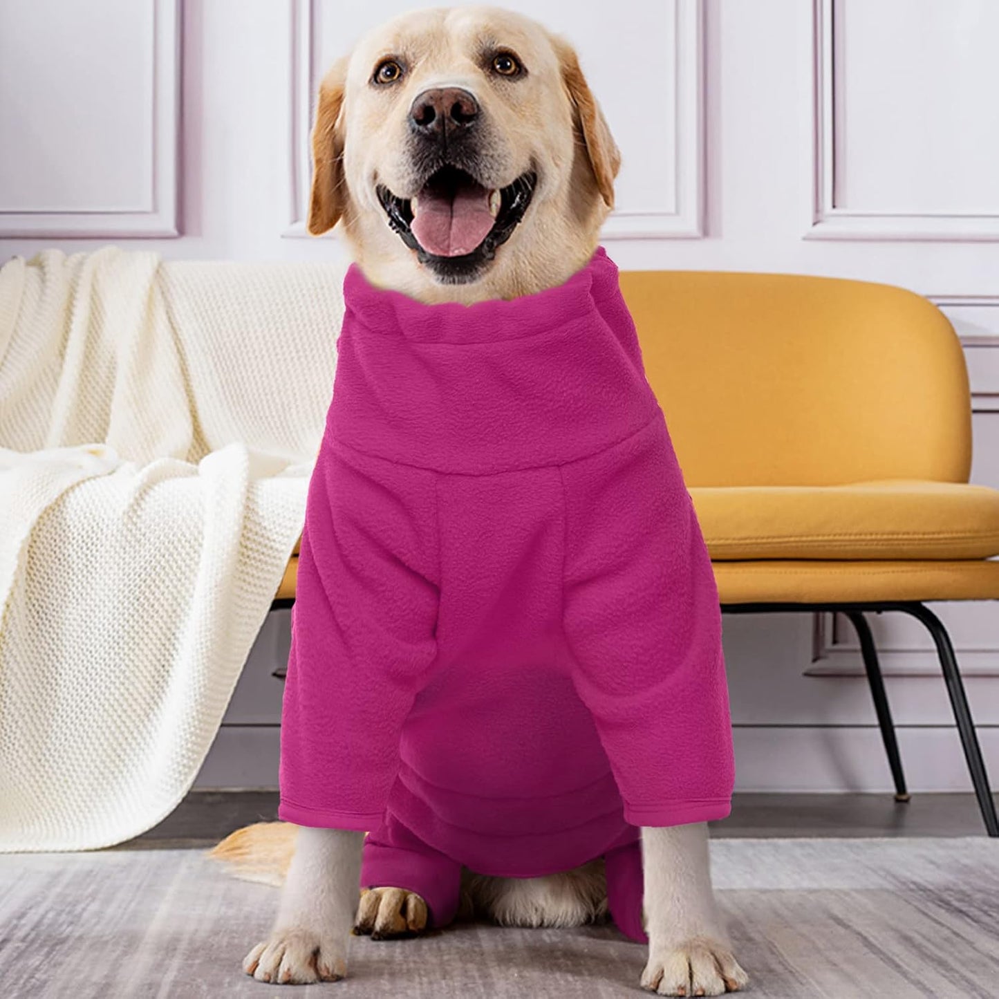 ROZKITCH Full Body Dog Coat, Pet Windproof Warm Cold Weather Jacket Vest Cozy Jumpsuit Apparel Outfit Clothes for Small Medium Large Dog Walking Hiking Sleep Pink XL