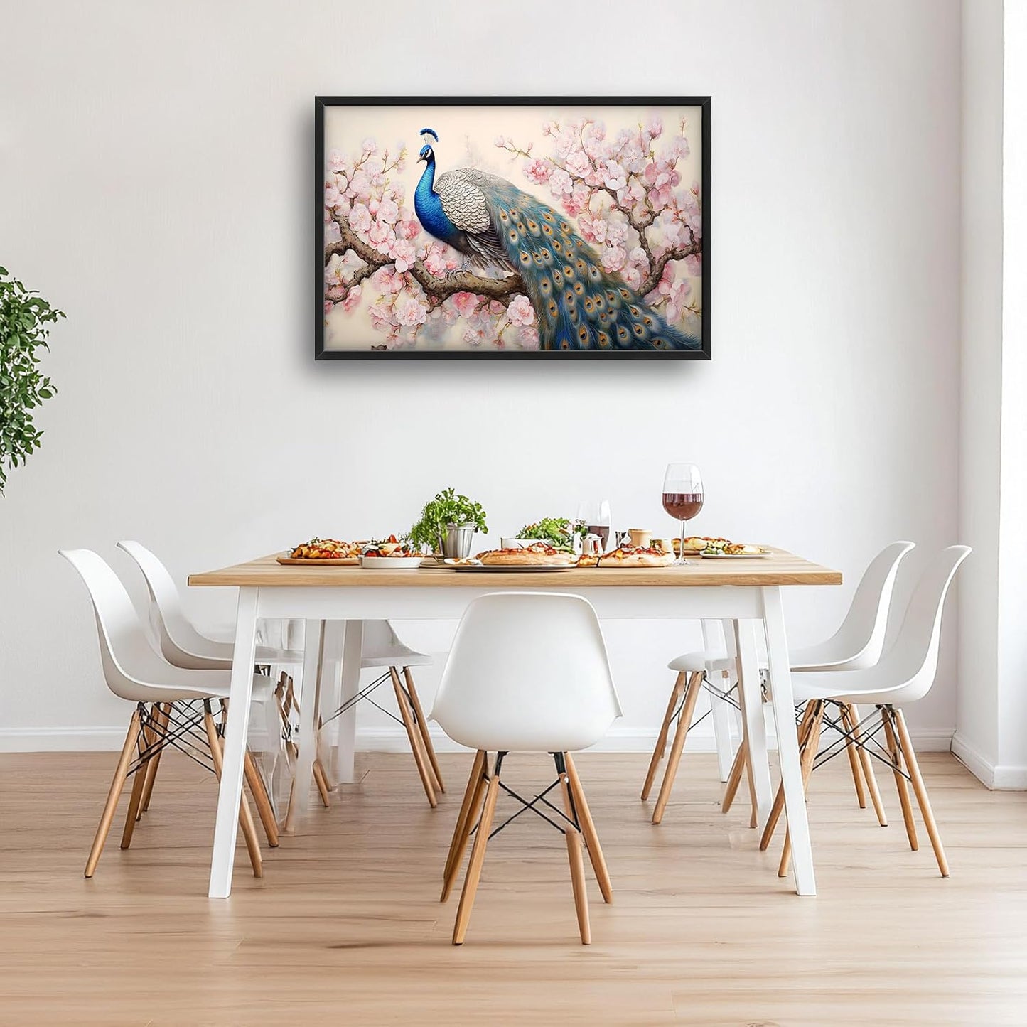 Quorin Peacock Large Wall Art Elegant Peacock Pictures Wall Decor Pink Flower Tree Canvas Print Painting Artwork for Bathroom Living Room Bedroom 36L x 24W