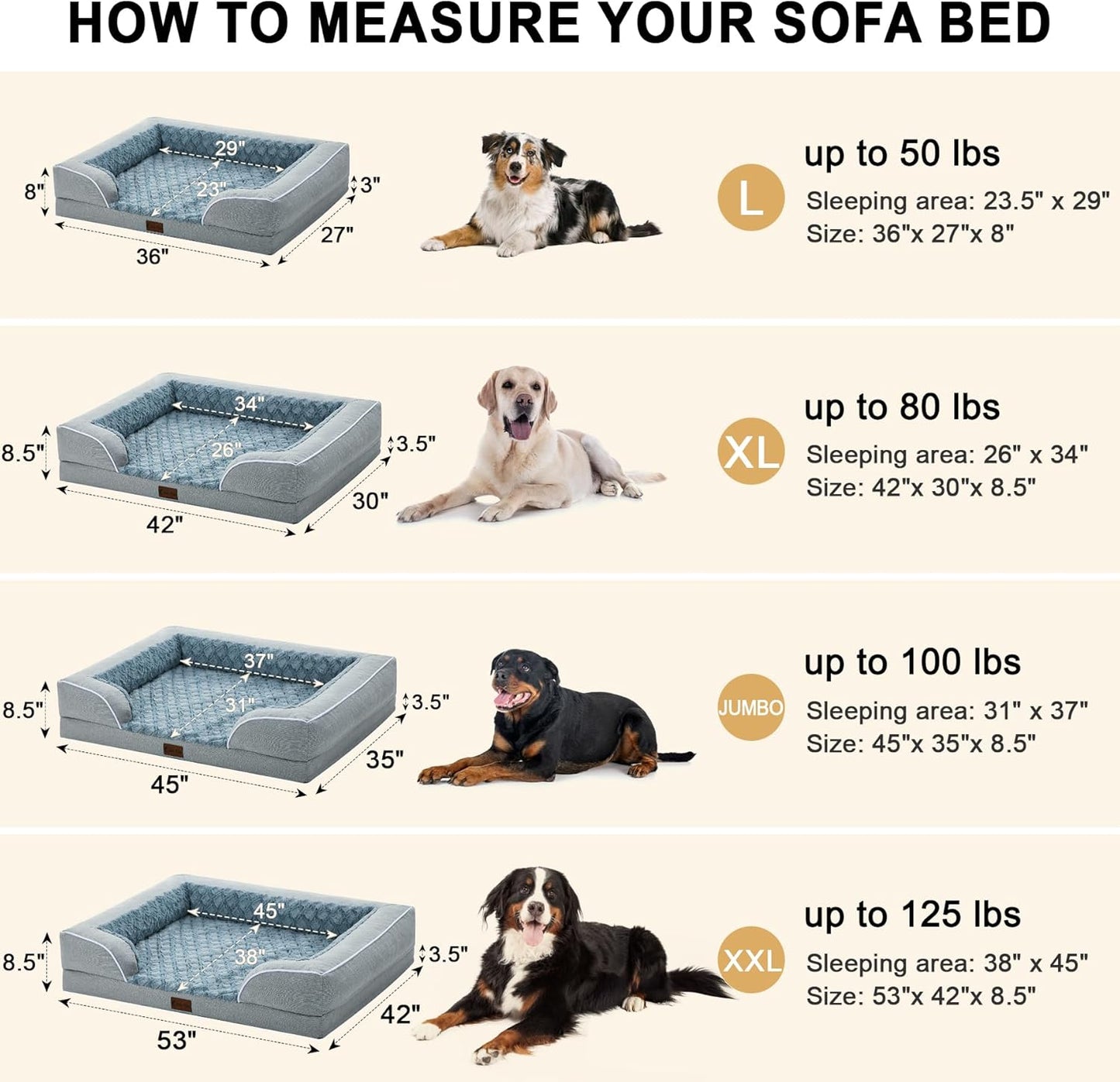 Orthopedic Waterproof Dog Bed for Extra Large Dogs, Memory Foam XL Dog Bed with Sides, Egg-Crate Foam and Non-Slip Bottom Jumbo Dogs Couch Beds with Washable Removable Cover(Jumbo,Light Grey)