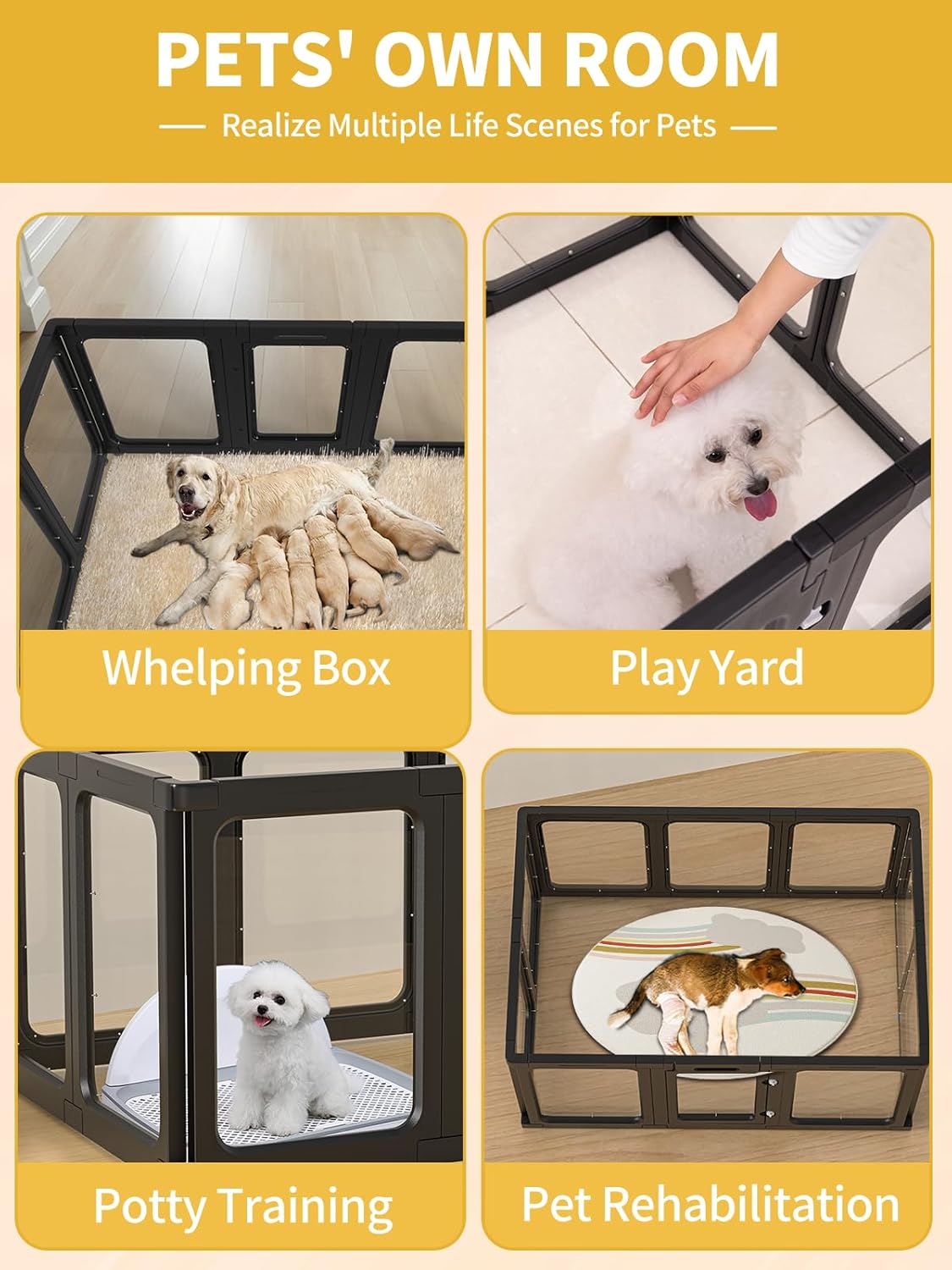 Dog Playpen, Clear Acrylic Plastic Puppy Playpen Indoor, Pet Pen for Puppy Cat Bunny, Transparent Easy Assemble Foldable Whelping Box for Dogs, Puppy Playpen with Gate (23.6" Height, 10PCS)