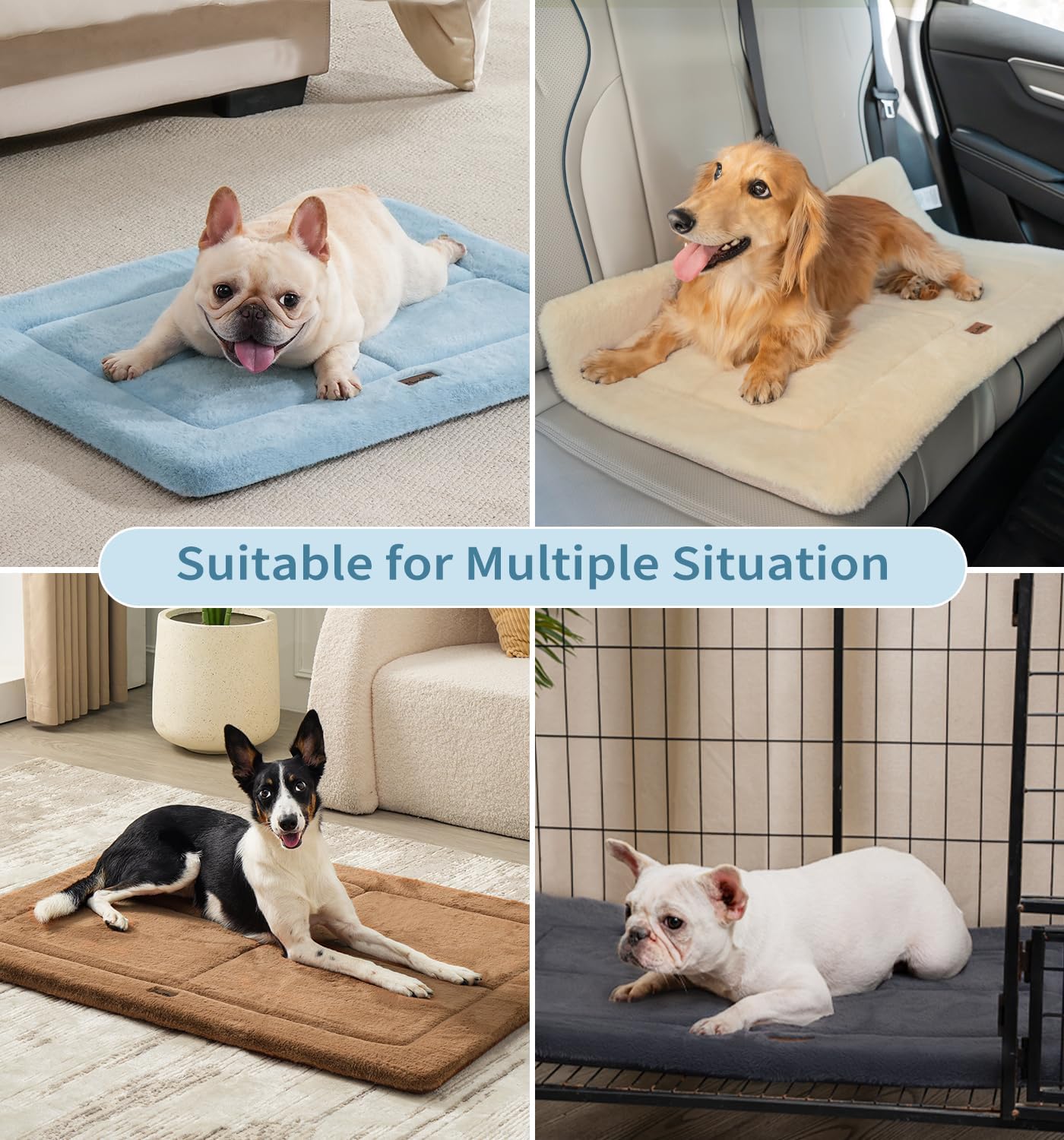 Made4Pets Dog Crate Pad Bed for Large Dogs, Washable & Reversible, Anti-Slip Kennel Mat for Cozy Sleeping, Soft Fluffy Dog Bed for Indoor & Outdoor Use, 41"x29", Blue