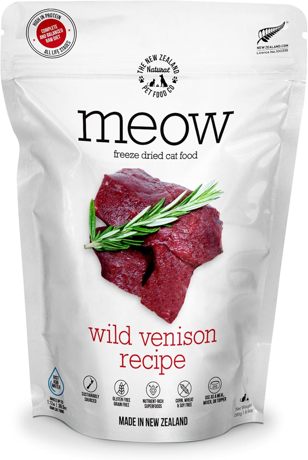 Meow Freeze Dried Cat Food - Wild Venison Recipe, High Protein Treats, Meals & Toppers, Dry Cat Food, 9.9 oz