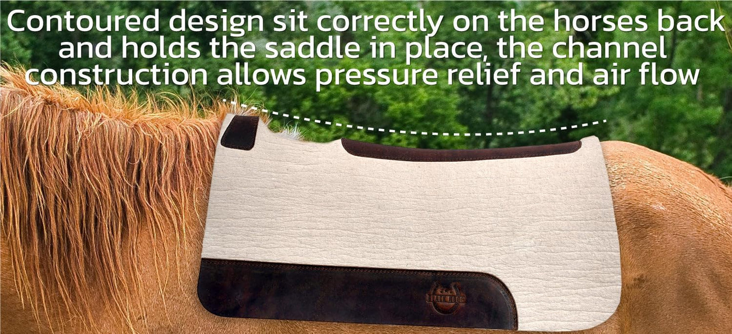 Black HOOF BlackHoof Steam Pressed Merino Wool Felt Contoured Pad 1 Inch Thick(31in Length and 32in Width), Saddle pad for Horses, White