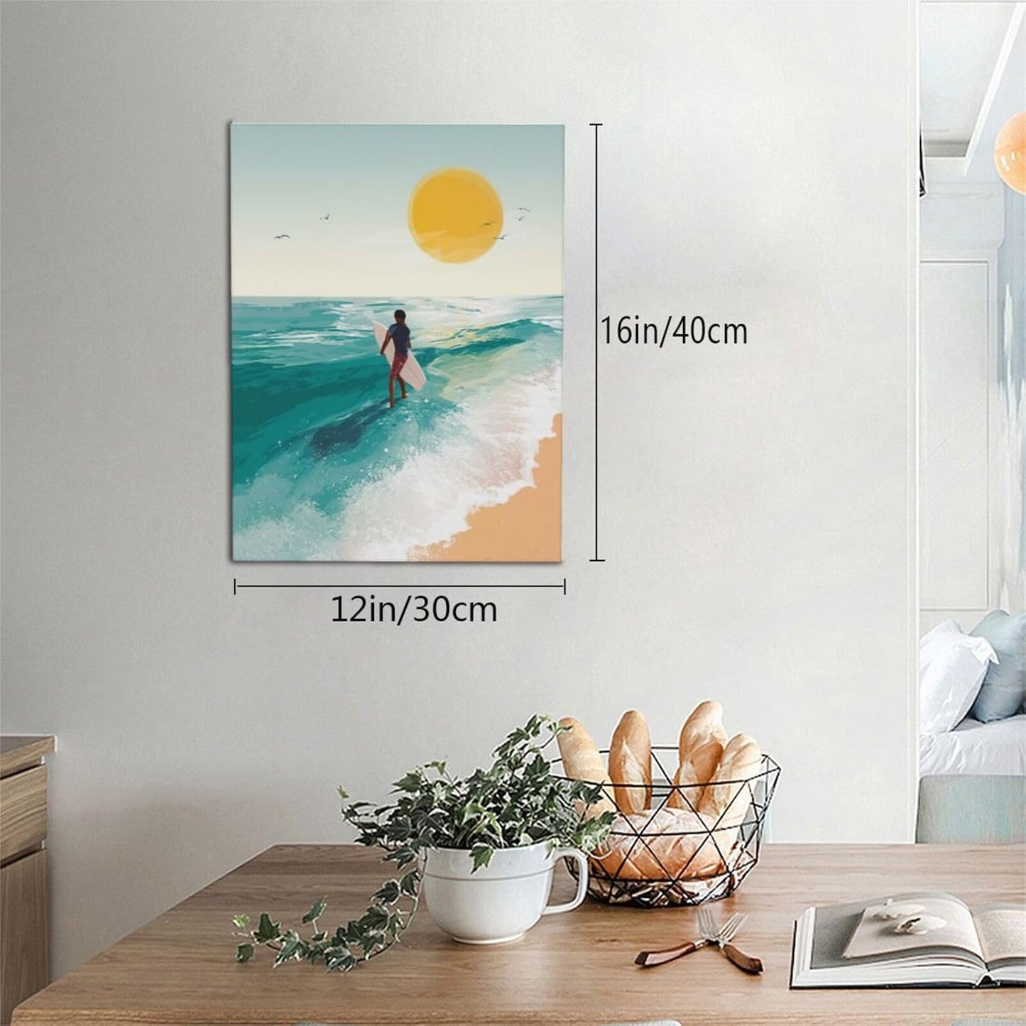 Beach Surfing Wall Art Ocean Coastal Wave Canvas Wall Decor Summer Nature Seascape Pictures Painting Print Framed Artwork Decorations for Bathroom Living Room Office Bedroom 12"x16"