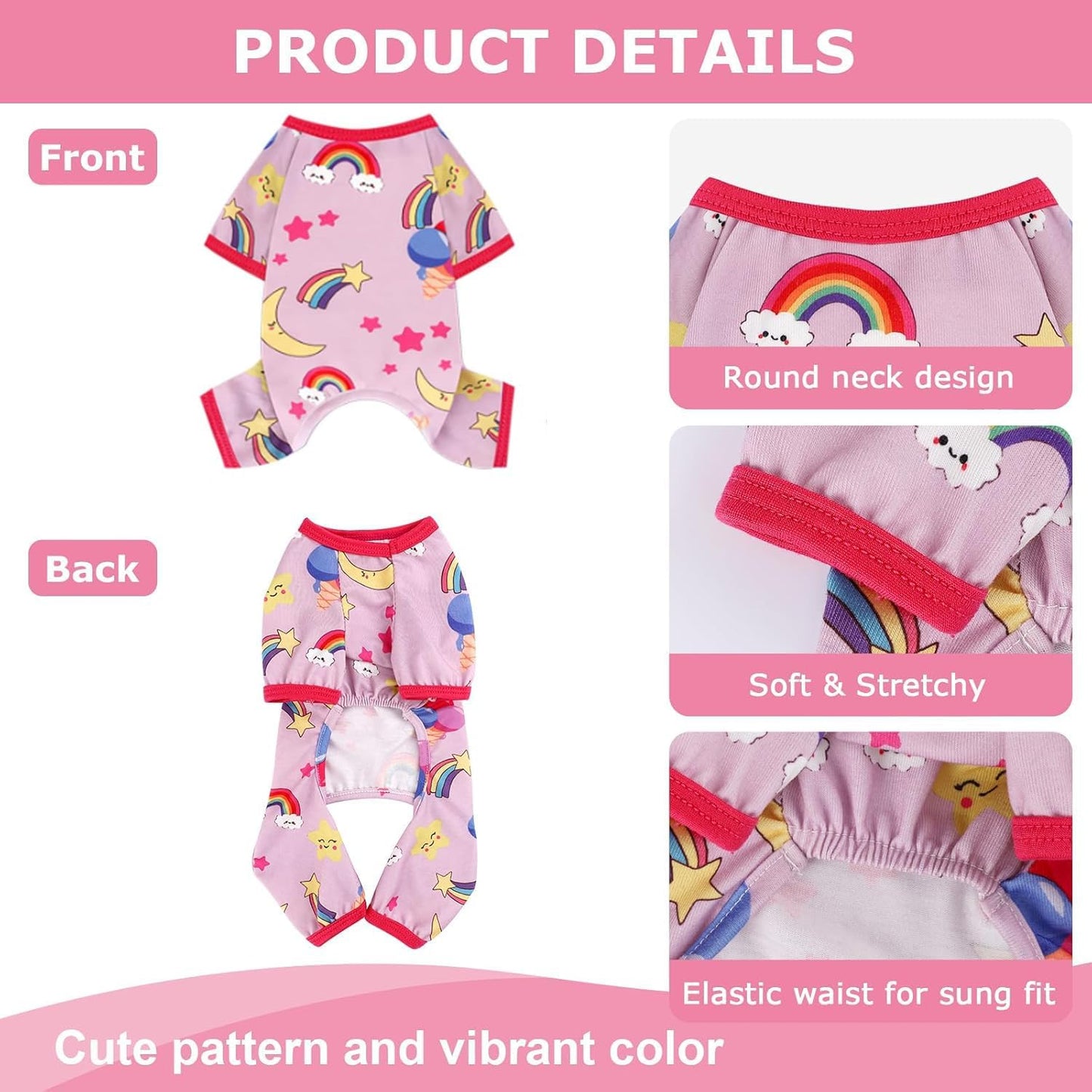 Dog Pajamas Pjs Spring Summer Dog Clothes for Small Dogs Girl - Female - Medium Size Dogs, Soft Stretchy Puppy Clothes Doggie Onesies Cat Pet Jammies Outfit (Rainbow Pink, Medium)