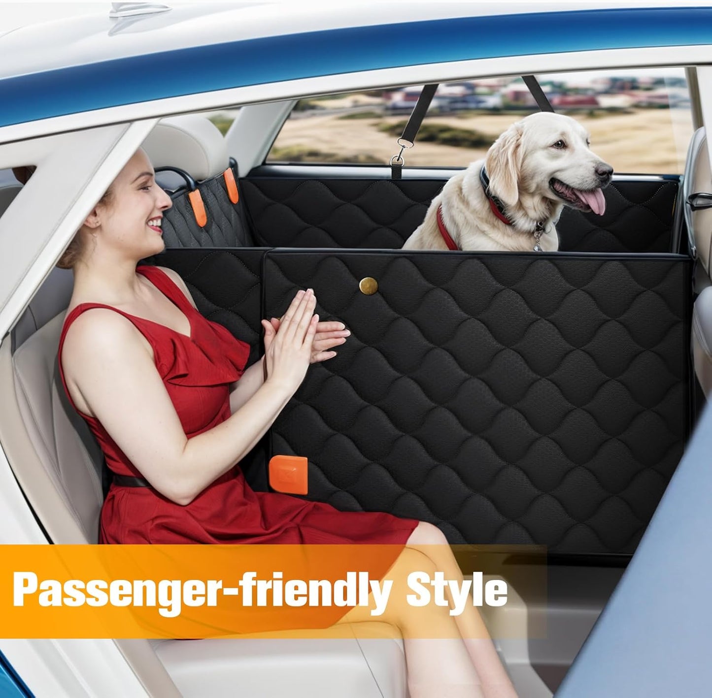 PETICON Convertible Back Seat Extender for Dogs, Dog Car Seat Cover Hard Bottom Holds 400 lbs, Waterproof Dog Hammock Backseat Protector with Mesh Window for Cars, Trucks and SUVs