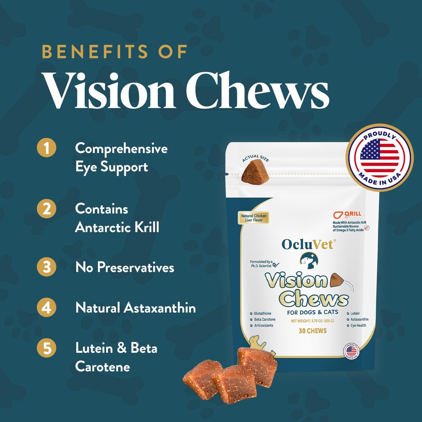 Bundle Eye Supplements for Dogs & Cats | Vision Chews with Omega-3 for All Ages | Includes 30 Chicken Liver Flavored Chews & Pet Eye Drops, 16 mL | Antioxidants & 2% NAC for Cataracts