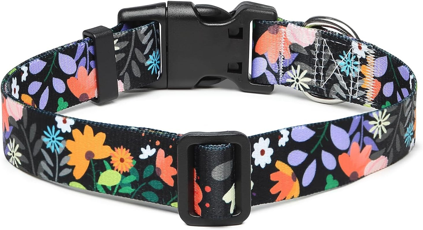 Mercano Adjustable Dog Collar - Special Design Patterns, Soft Nylon Comfortable Durable Pet Collar for Small Medium Large Dogs (M, Floral Orange)