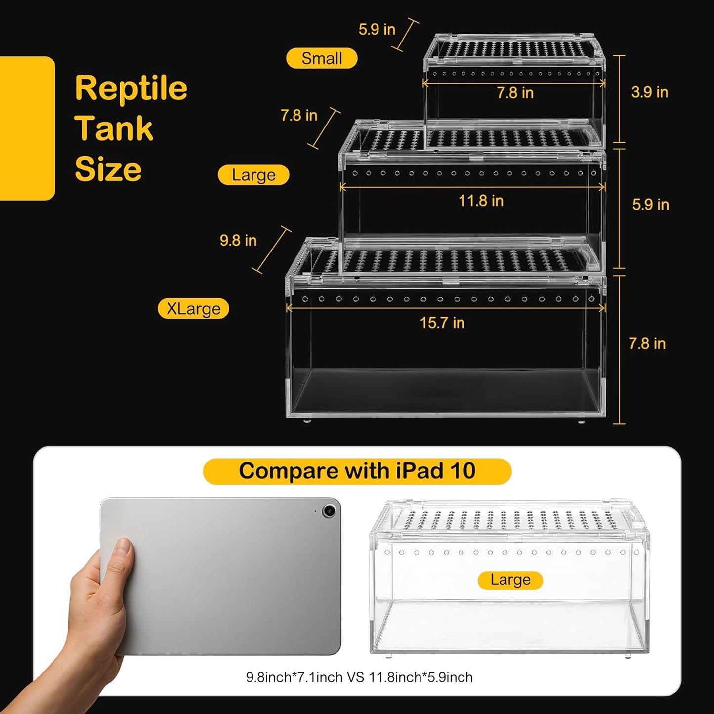 Reptile PC Terrarium,Spider Tank Starter Kit, Leopard Gecko Container,Tarantula Cage, Hermit Crab Habitat,Lizard Enclosure,Insect Housing,Jumping Spider Enclosure,Small Bearded Dragon Vivarium