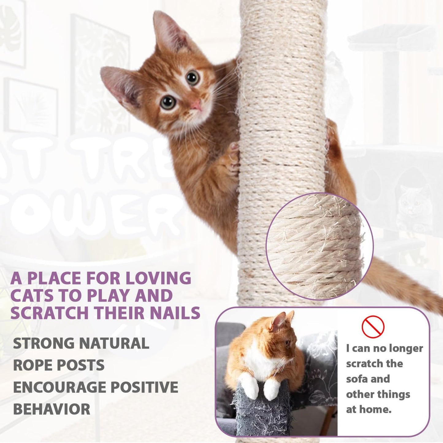 70 Inches Cat Tower for Indoor Cats, Multi-Level Cat Condos with Scratching Posts, Hanging Toys, Ashy