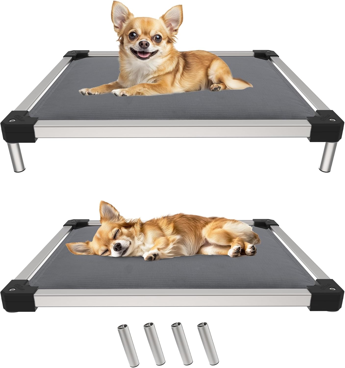 FXW TitanNest Chew-Proof Elevated Dog Bed, Raised Cot for Indoor/Outdoor/Camping Use, Durable & Washable Padded Pet Bed for Toy Dogs, 23.0" L x 17.0" W x 4.5" H, Gray