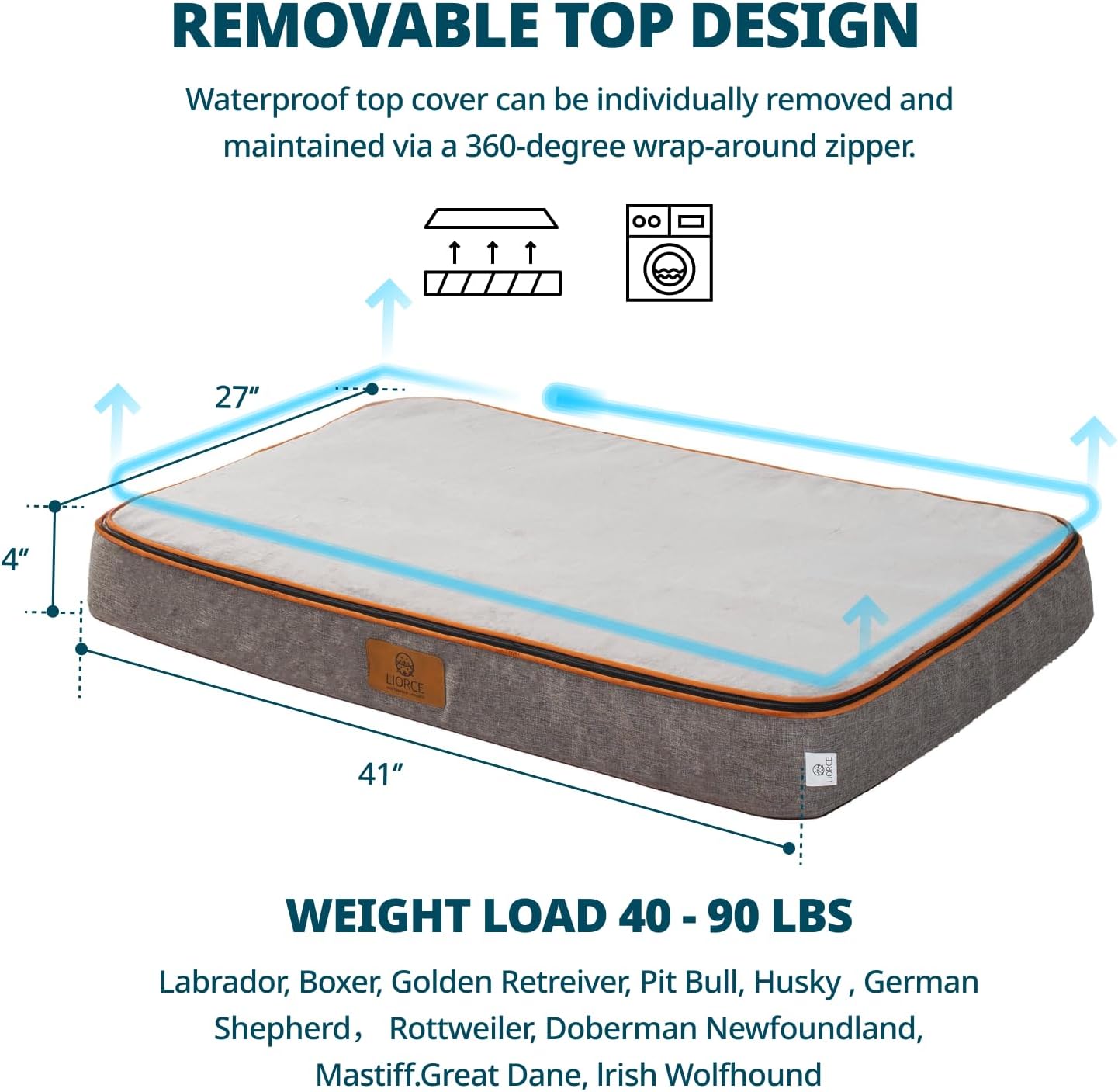 Memory Foam XL Dog Bed - 4” Thick Orthopedic Beds for Extra Large Dogs - Waterproof Dog Bed with Removable Washable Cover & Wrap-Around Zipper - Ultimate Comfort and Easy Maintenance