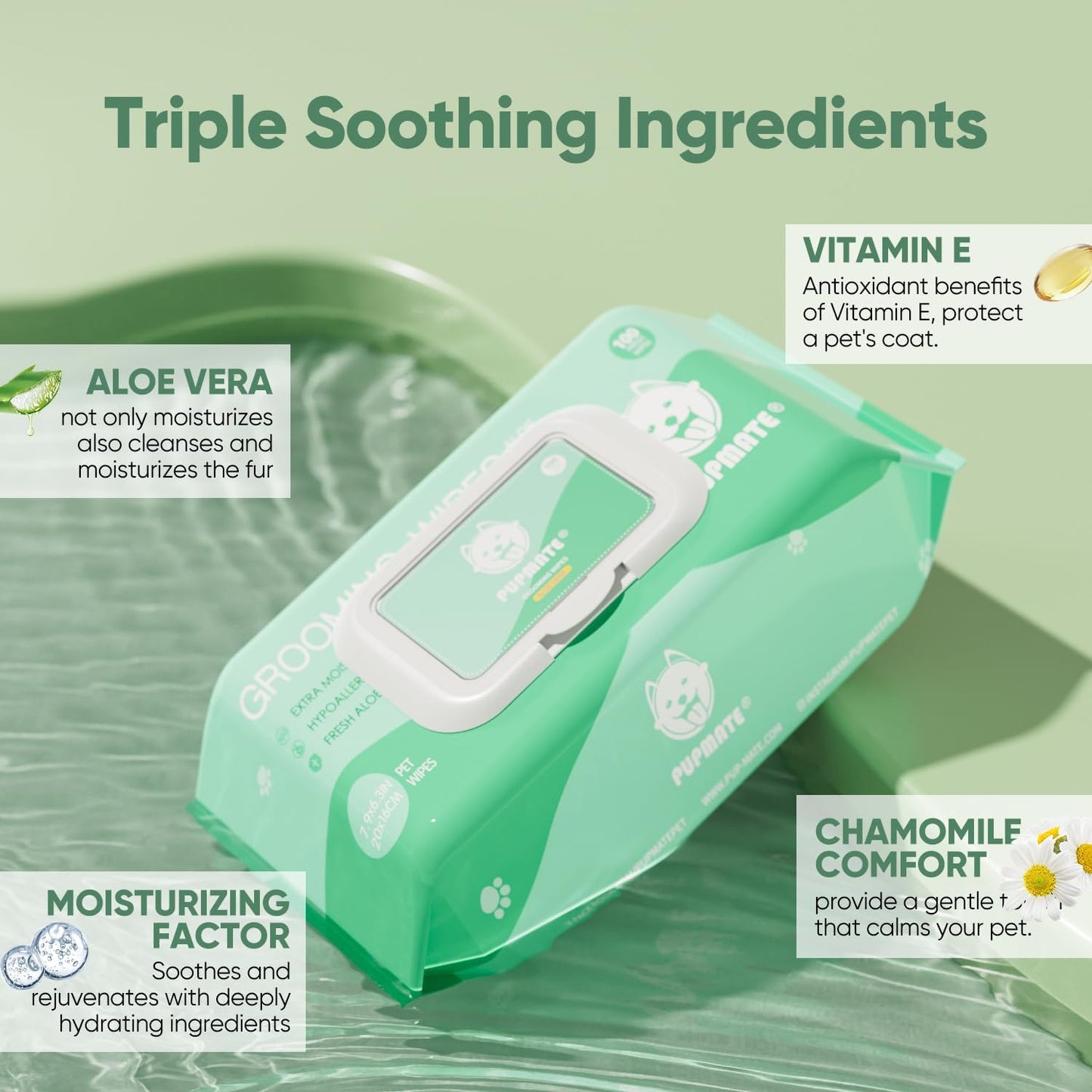 Natural Pet Grooming Wipes, 100 Fresh Counts, Extra Moist & Thick for Dogs & Cats, Puppies & Kittens(Pack of 2)