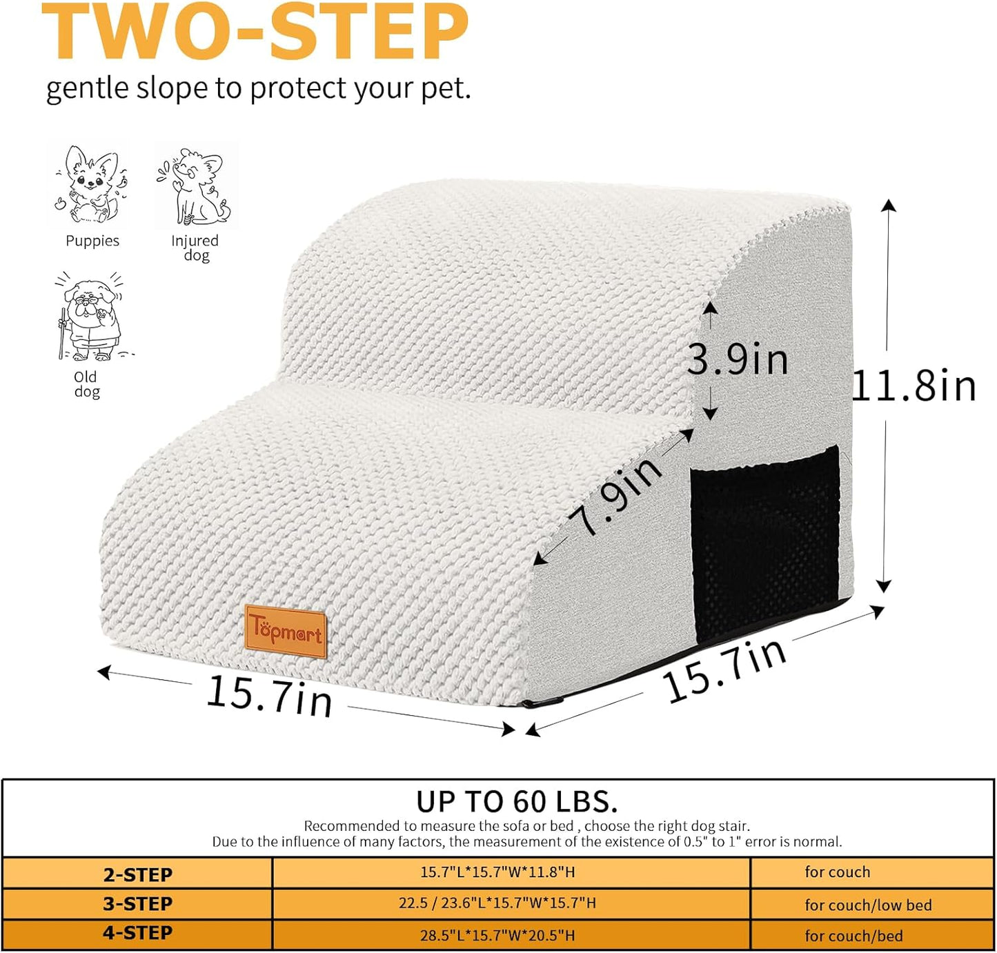 Topmart High Density Foam Pet Steps 2 Tiers,11.8" High,Non-Slip Dog Stairs,Soft Foam Dog Ramp Ladder,Best for Injured,Older Cats,Pets with Joint Pain,Suitable for Low Sofas,Stairs,Lower Place