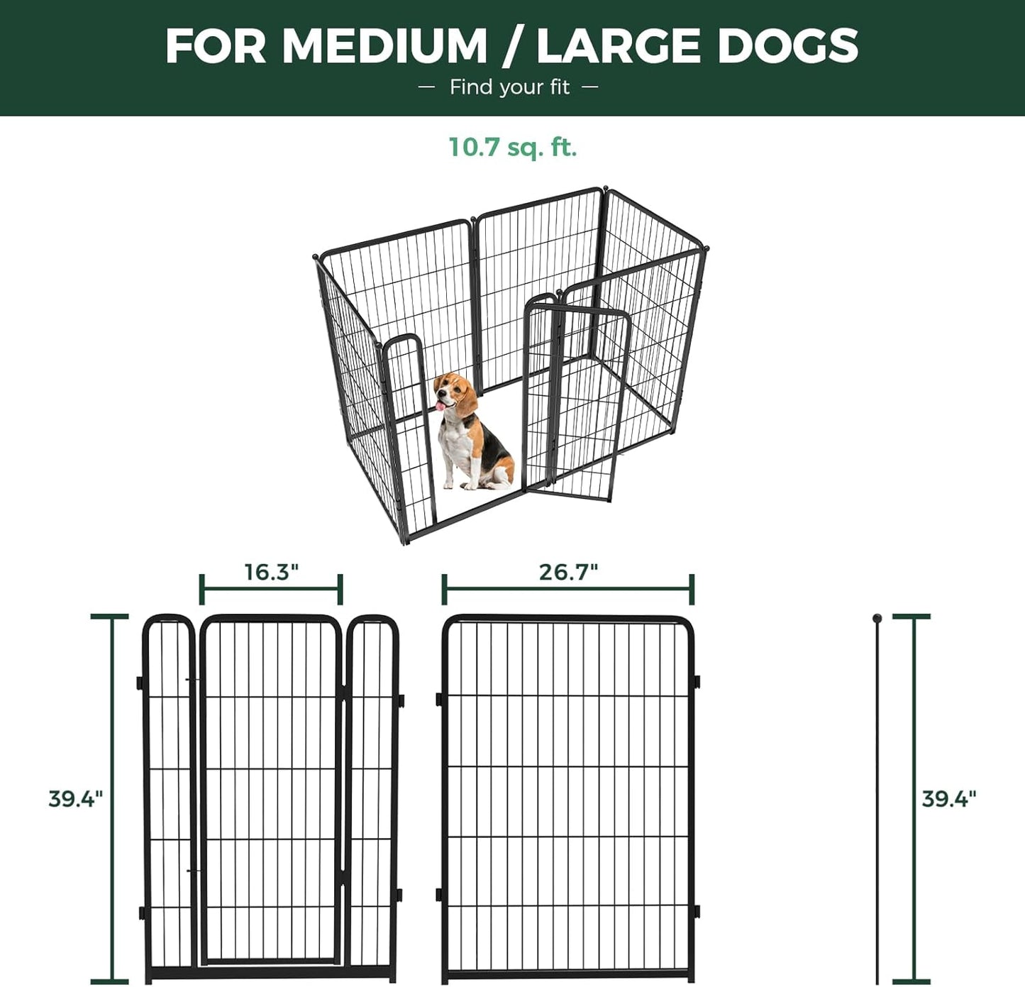 FXW Homeplus Unleashed Indoor Dog Playpen - Stress-Free and Safe Play, Heavy Duty 40 Inch 6 Wire Panels Dog Pen for Medium and Large Dogs, Black│Patented