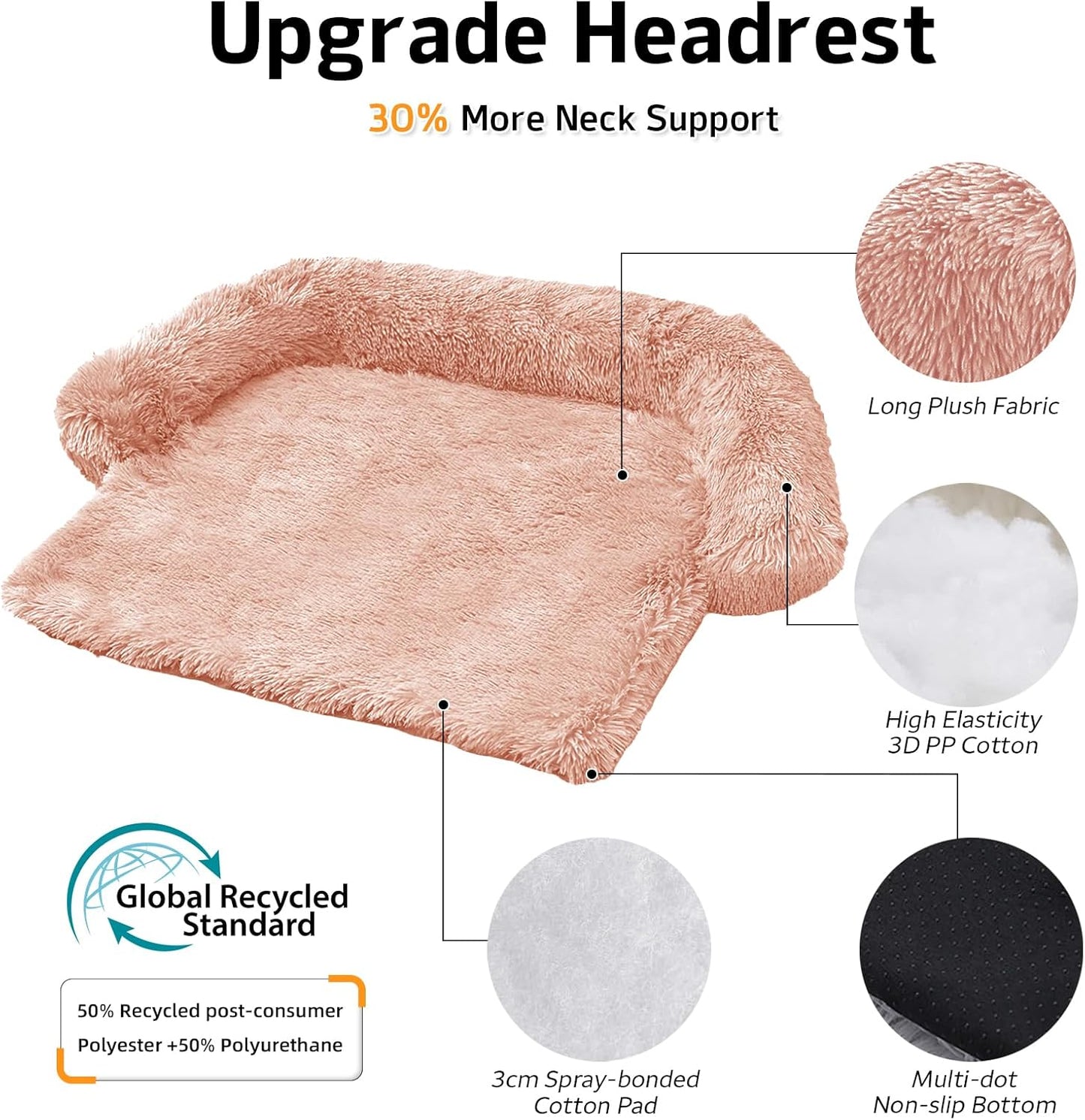 GGIB Calming Dog Bed Fluffy Plush Dog Mat for Furniture Protector with Removable Washable Cover for Large Medium Small Dogs and Cats (Extra Large (53x39.3x6), Pink)