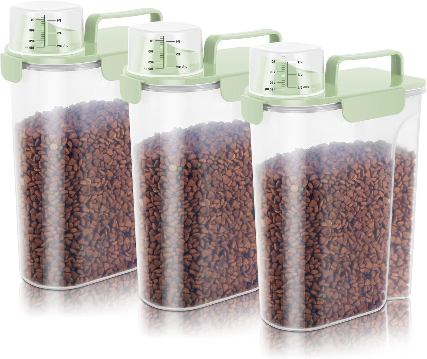 5-7Lbs Dog Cat Food Storage Container with Upgraded Large Nozzle BPA-free, 4 Snap Seals Plastic Pet Food Storage Containers with Handles (3, Light Green, 5L)