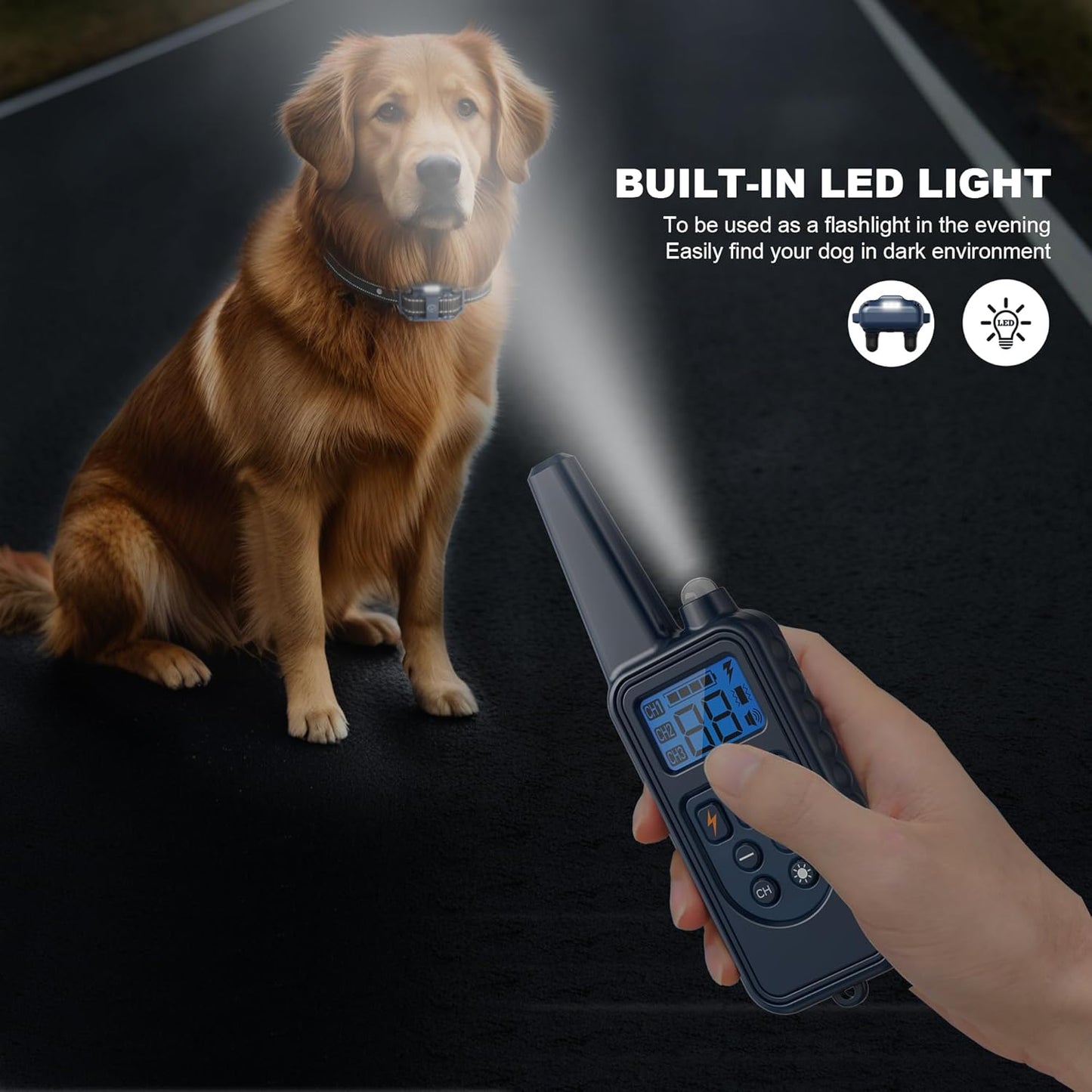 Electronic Dog Collar with Remote, 2600ft Waterproof Dog Training Collar for Smal Medium Large Dogs, Beep, Vibration, Shock (1-99) Modes, LED Light, for 5-120Lbs Dogs
