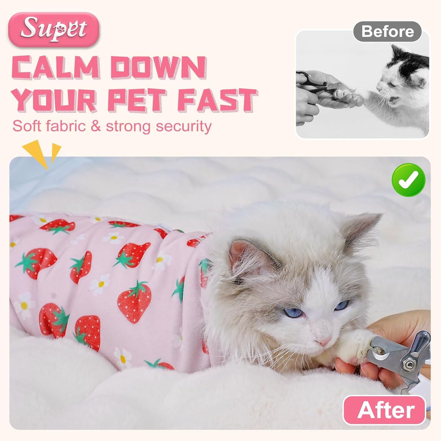 Supet Cat Wrap for Cutting Nails, 2025 Self-Adherent Cat Grooming Wrap, Anti-Escape Calming Cat Swaddle Wrap for Medicine, Nail Clipping, Teeth Brushing, Ear Cleaning