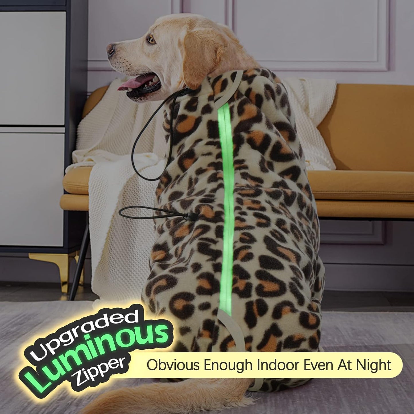 ROZKITCH Dog Leg Warmers for Large Dogs, Pet Windproof Warm Cold Weather Jacket Vest with Luminous Zipper, Jumpsuit Apparel Outfit Clothes for Small Medium Large Dog Brown L