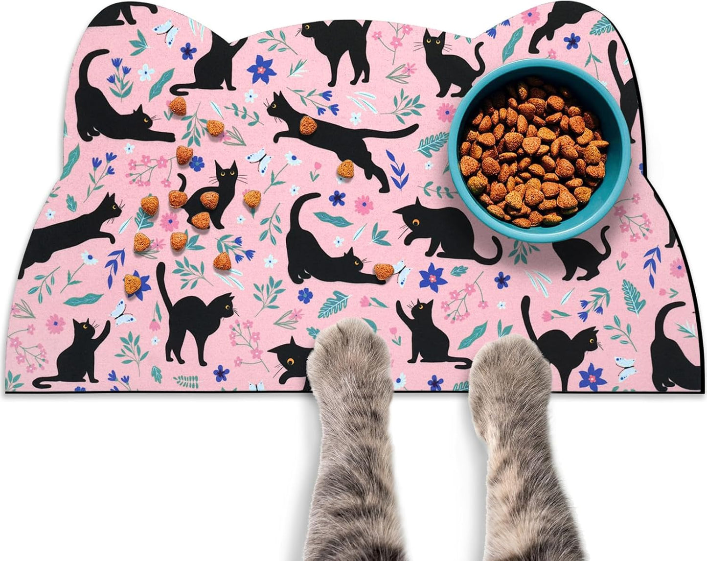 Cat Food Mats for Floor, Dog Water Bowl Mats Pet Feeding Absorbent Placemats for Food and Water Pink 17.7 * 9.8 inch