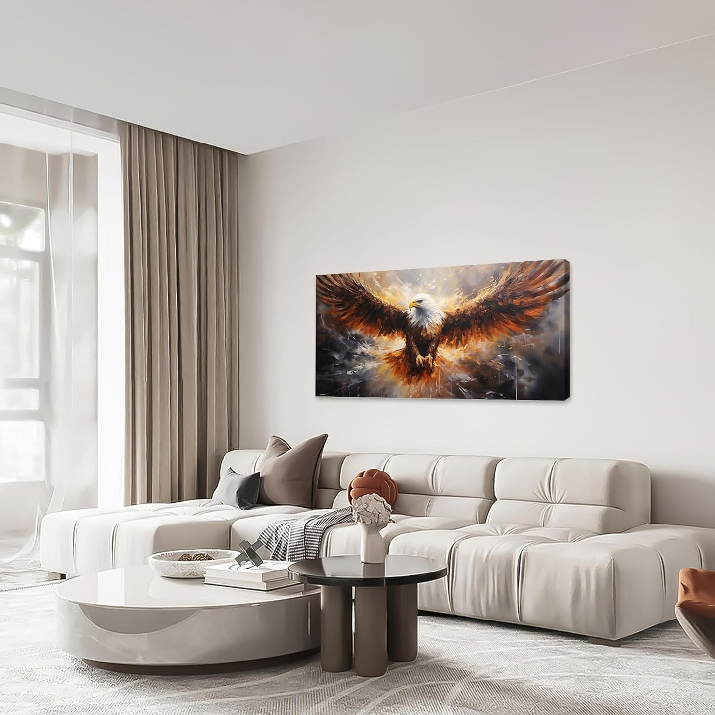 Bald Eagle Animal Large Canvas Flying Bird Wildlife Oversize Wall Art Living Room Big Wings Kitchen Pictures Framed Prints Aesthetics Wall Decor Painting Artwork for Bedroom Dining Office Home 60"x30"