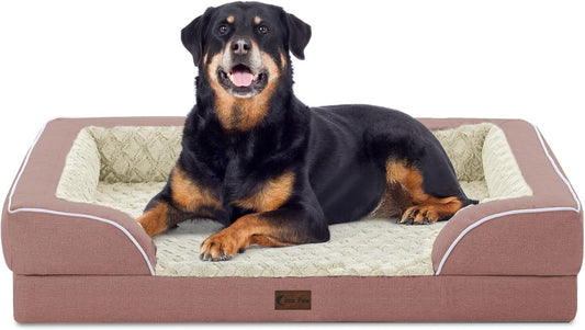 Orthopedic Waterproof Dog Bed for Extra Large Dogs, Memory Foam XL Dog Bed with Sides, Egg-Crate Foam and Non-Slip Bottom Jumbo Dogs Couch Beds with Washable Removable Cover(Jumbo,Pink)