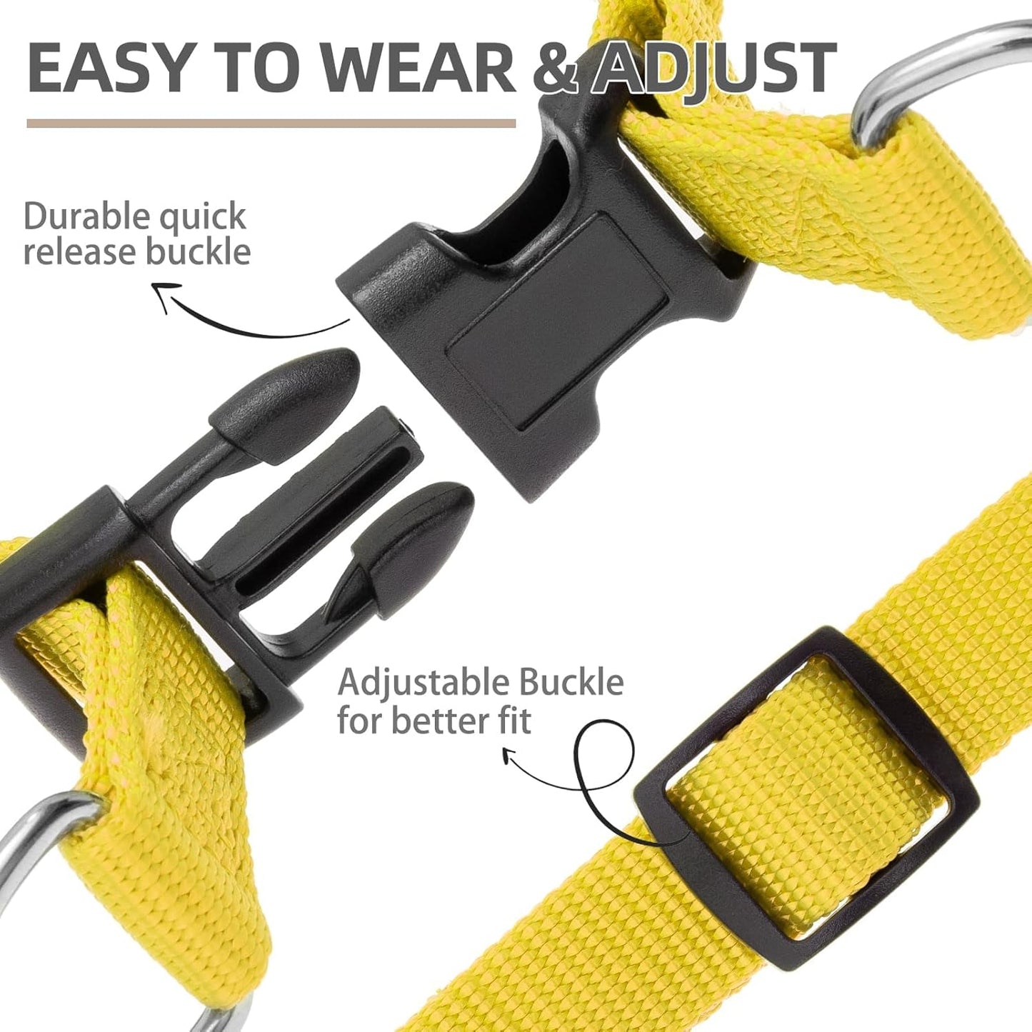 PUPTECK No Pull Dog Harness Soft Adjustable Basic Nylon Step in Puppy Vest Outdoor Walking with ID Tag, Yellow, L