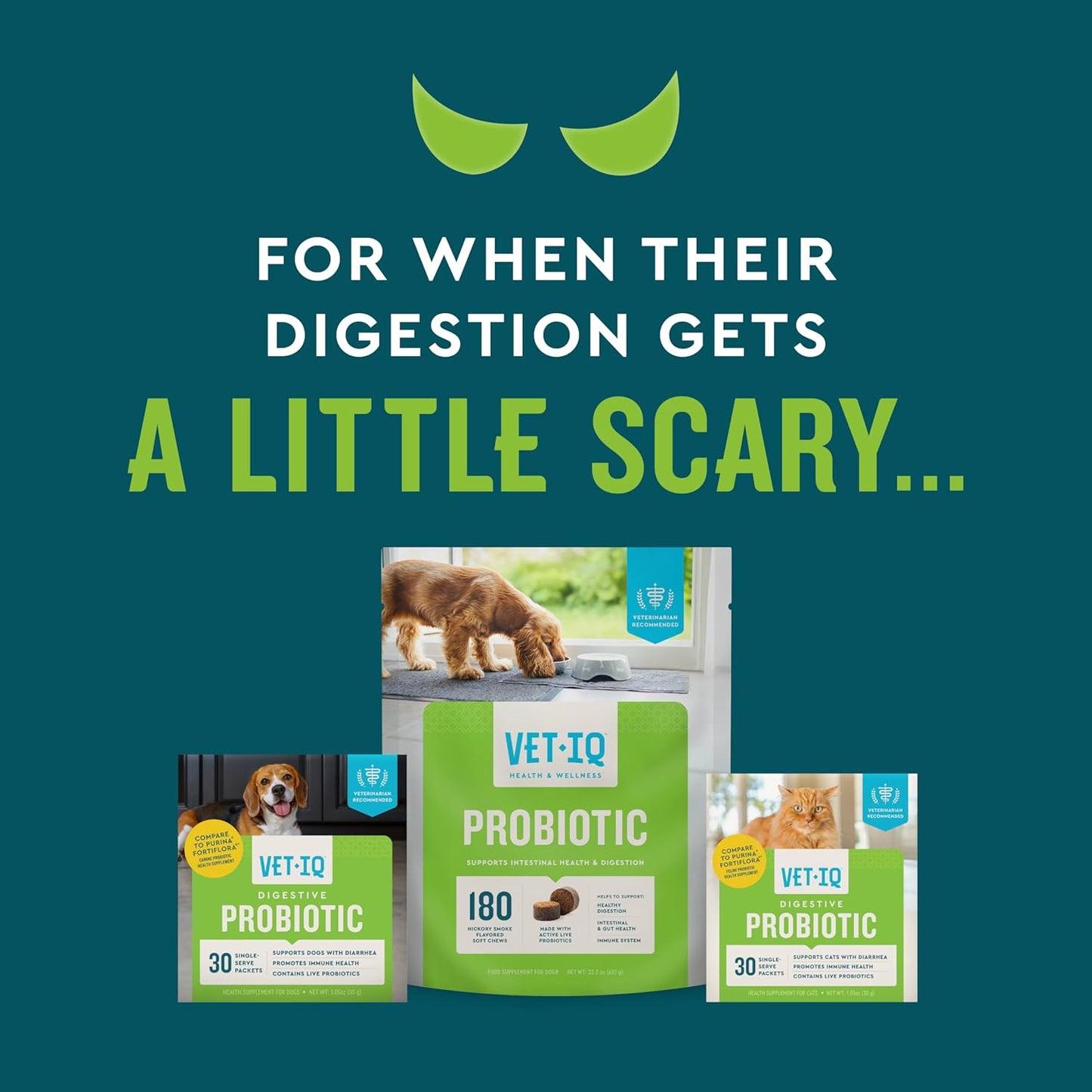VetIQ Probiotic Powder for Dogs, Treats Diarrhea, Digestive Issues, and Food Sensitivity, Chicken Flavored Single Serve Packets, 30 Count
