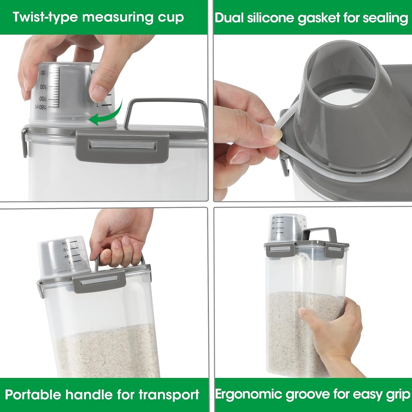 TBMax Rice Storage Container 3 to 5 Lbs - Small Cereal Oatmeal Flour Container with Easy Pouring Spout & Cup, Portable Pet Dog Cat Food Dispenser for Small Spaces, Travel, or Daily Use