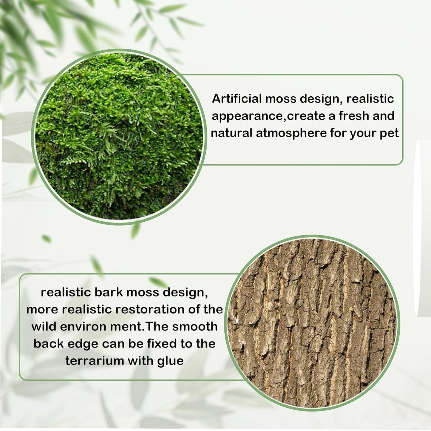 kathson Reptile Cork Terrarium Background Decor,Habitat Fitting Bark Backdrop Wall Artificial Moss 3D Aquarium Panel for Lizard Gecko Tortoise Spider Bearded Dragon Chameleon Snake Amphibian(2Pcs)