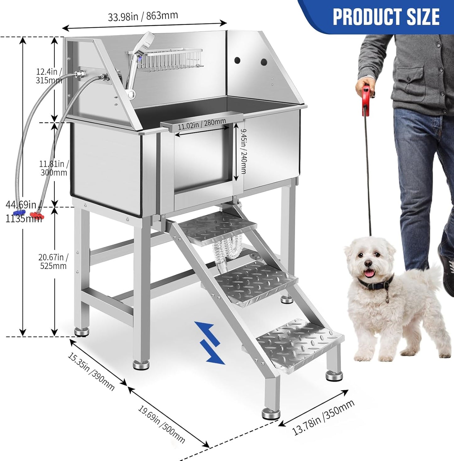 Professional Dog Washing Station, Stainless Steel Dog Bathing Station, Dog Wash Station, Storage Drawer, Upgrade Parts, Home, Commercial,34" L-RAMP