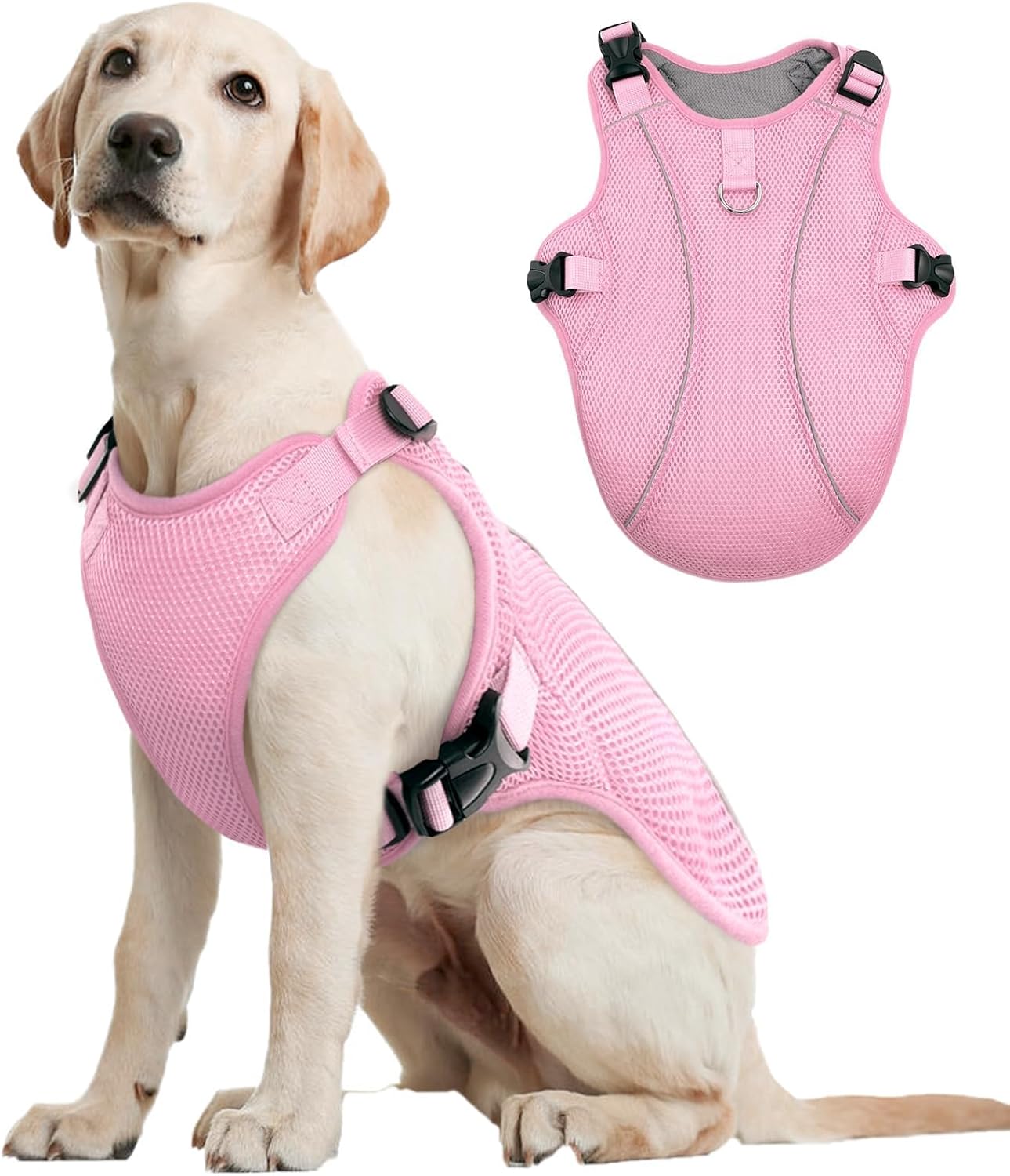 Kuoser Dog Cooling Vest for Large Dogs, Lightweight Doggie Cooler Jacket Breathable Mesh Pet Cooling Shirts Reflective Puppy Cool Harness for Beach, Hiking, Walking Pink XL