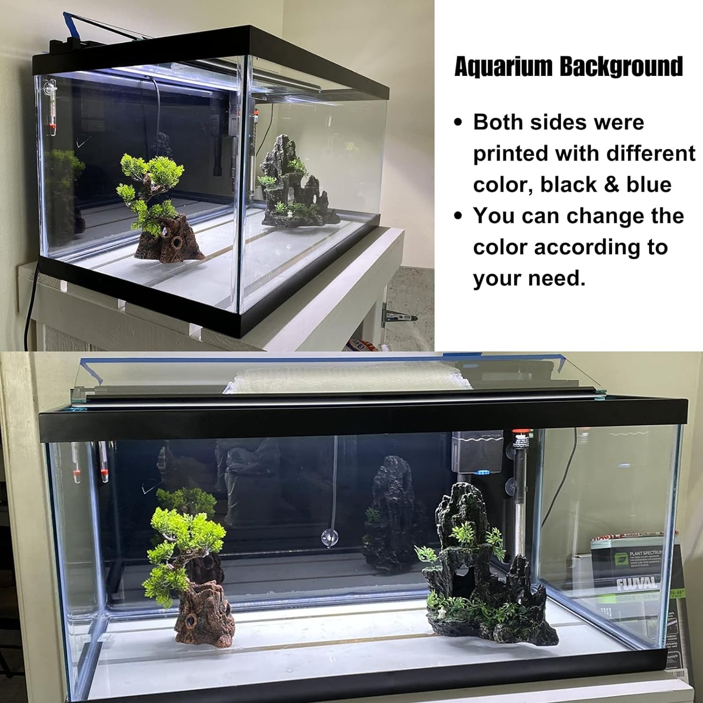 ELEBOX Aquarium Background Blue Black Fish Tank Background Picture 2 Sides Fish Backdrop for Aquarium Wallpaper 24" x 71"